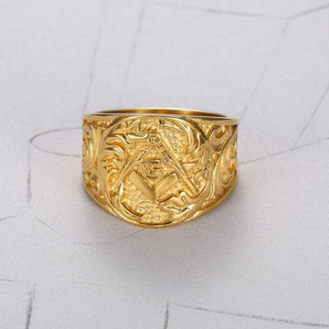 Letter Carved Vintage Stainless Steel Luxury Masonic Rings - The Jewellery Supermarket